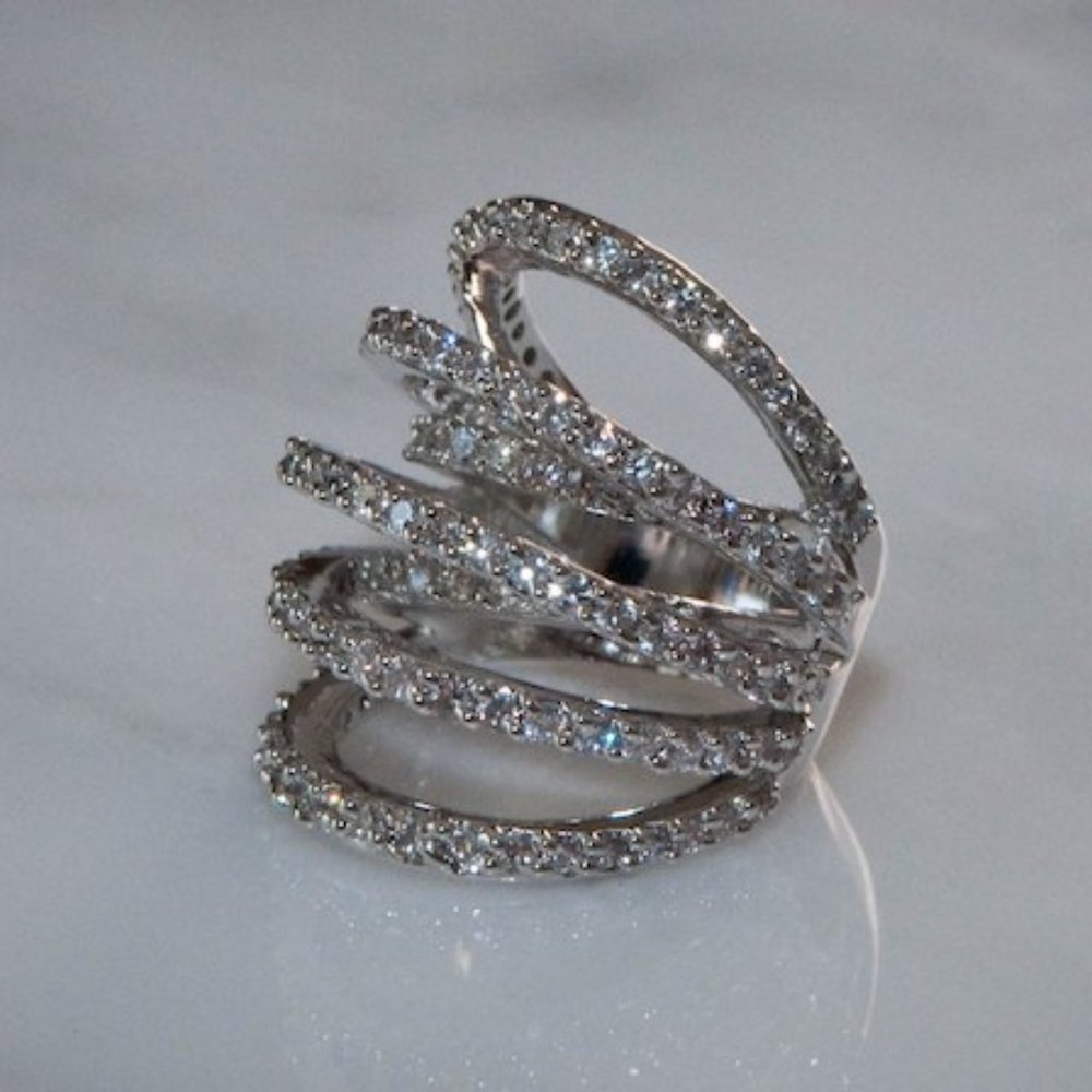 DESIGNER INSPIRED, 7 ROW SILVER PAVE CRYSTAL OPEN - Picture 2 of 2